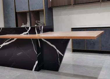 Resistência térmica de pedra artificial de Worktop das bancadas pretas contínuas da cozinha de quartzo